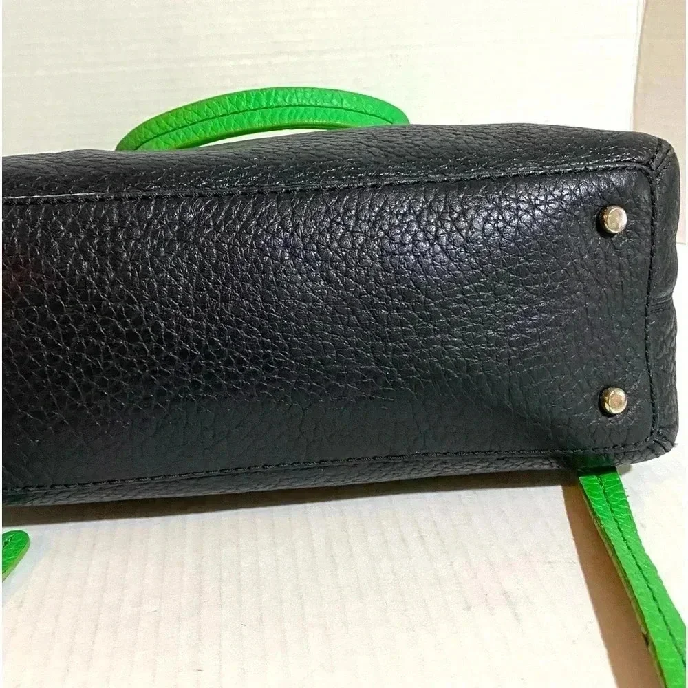 Kate spade green black pebbled leather satchel handbag